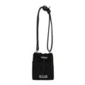 Zwarte crossbody-tas van mesh met trekkoordsluiting, verstelbare metalen stopper en lange riem. - Zonder hanger / Zwart