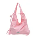 Bolso de hombro informal rosa para mujer, bolso de mano tipo dumpling con cordón. - Rosa Floral