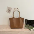 Brown woven leather tote bag, large capacity single shoulder commuter bag for daily work use. - Khaki