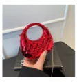 Glossy red acrylic round handle crossbody bag, chic quilted chain shoulder handbag for women. - Red