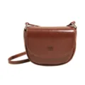 Brown glossy leather saddle crossbody bag for women, stylish minimalist mini shoulder bag. - No Pendant / Brown