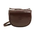 Dark brown patent leather saddle crossbody bag for women, chic mini shoulder handbag. - No Pendant / Coffee