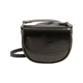 Black glossy leather crossbody saddle bag for women, stylish mini shoulder bag with strap. - No Pendant / Black