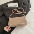 Stylish beige PU leather shoulder bag with chic curved design for daily commute and fashion wear. - Khaki