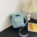 Light blue corduroy crossbody bag for women, Korean style simple casual small square bag. - Blue