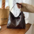 Vintage brown shoulder bag for women, chic faux leather hobo handbag with tassel and metal hardware. - With Pendant / Coffee