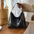 Women stylish black slouchy shoulder bag retro casual crossbody bucket bag with chic charms. - With Pendant / Black