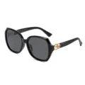 Women retro black sunglasses with gold ring temples fashion outdoor driving sun glasses - Black Gray
