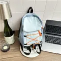 Light blue daily casual backpack with orange bungee cords for students and travel lightweight bookbag - Blue