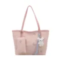 Pink tote bag for women stylish summer shoulder bag with cute rabbit charm and glitter butterfly design. - With Pendant / Pink