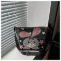 Segeltuch Umhängetasche mit süßem Hasen-Design, ethnischem Stil Riemen, lässige Damen Schultertasche. - Kaninchen