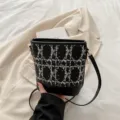 Chic κομψή ασπρόμαυρη τσάντα bucket από tweed με λουράκι ώμου, γυναικεία τσάντα χιαστί. - Μαύρο Στυλ 2