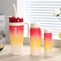 Verloop plastic waterfles set, drie stuks, hittebestendig, voor thuis en onderweg. - 1200ml/800ml/300ml / Wit Handvat