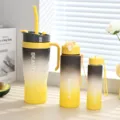 3-Delige Verloop Kunststof Waterfles Set Zwart Gele Tumbler Bekers met Rietje - 1200ml/800ml/300ml / Geel Handvat