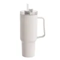 Grote geïsoleerde beker met handvat en rietje, ideaal voor reizen, auto en dagelijkse hydratatie. - 1200ml / Melkwit