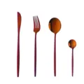 Stainless steel cutlery set copper finish knife fork spoon modern kitchen tableware 4pcs - Iridescent Red