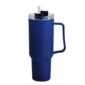 Grote blauwe geïsoleerde beker met handvat en rietje, draagbare reiswaterbeker voor in de auto. - 1200ml / Blauw