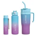 Verloop plastic waterfles set, grote capaciteit sport stro beker en drinkbeker. - Hemelsblauw