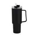 Grote zwarte thermobeker met handvat en rietje voor reizen, kantoor en auto gebruik. - 1200ml / Zwart