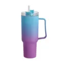 Große Kapazität Farbverlauf Becher mit Griff und Strohhalm, tragbarer Isolierbecher. - 1200ml / Blau + Lila