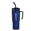 Grote donkerblauwe draagbare plastic rietje beker beker met handvat voor sport en fitness. - Donkerblauw