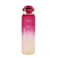 Gradient plastic water bottle with time markings and motivational quotes for fitness and sports. - 1000ml / Burgundy