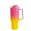 Großer Kapazität Farbverlauf rosa gelb Kunststoffbecher mit Strohhalm und Griff für Reise. - 1200ml / Helles Pink und Gelb