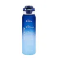 Gradient blue plastic sports water bottle with time markers and motivational quotes. - 1000ml / Blue