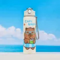 Beige kunststof sportwaterfles met schattig capybara motief, draagbare beker voor studenten. - D-7