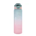 Gradient plastic water bottle with time marker, leakproof sports drink bottle for fitness. - 1000ml / Green