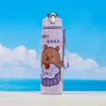 Paarse draagbare sportwaterfles met schattige capybara-print, enkele laags lekvrije plastic drinkbeker. - D-8 Paars