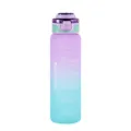 Gradient plastic water bottle with time marker and motivational quotes for fitness - 1000ml / Purple