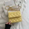Yellow quilted chain shoulder bag, stylish PU leather crossbody bag for women daily fashion. - Yellow