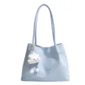 Sac cabas en toile bleu clair avec motif étoiles et joli porte-clés nuage pour femmes mode - Avec Pendentif / Bleu