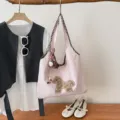 Sac cabas en toile rose pour femme, sac à bandoulière décontracté motif cheval mignon. - Avec Pendentif / Rose