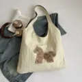 Sac cabas bandoulière en toile avec patch de cheval mignon, sac quotidien spacieux. - Sans pendentif / Blanc Cassé