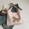 Sac cabas en toile rose avec patch de cheval mignon et lanières à carreaux, style décontracté. - Sans pendentif / Rose