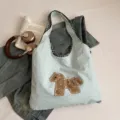 Sac cabas en toile bleu clair pour femme, sac à épaule décontracté avec joli patch de cheval. - Sans pendentif / Bleu