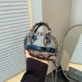 Sac à main transparent patchwork motif serpent coquillage rétro avec chaîne pour femme - Kaki