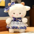 Cute plush sheep toy with blue lace dress, soft stuffed animal doll for kids gift now. - Royal Blue Star Moon Dress / 23cm