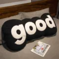 Creative black long plush pillow with white good letter, soft sofa cushion for bedroom sleep - 65x30cm / Black Good