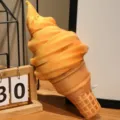 Ice cream cone plush pillow, yellow waffle design stuffed toy, soft cute cushion gift. - Caramel color