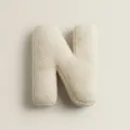Coussin Lettre N en Sherpa Beige, Oreiller Décoratif Alphabet en Polaire pour Canapé Lit - Lettre N