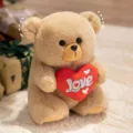 Cute plush teddy bear holding red heart love toy soft fluffy doll holiday gift home decor - Brown / 25cm