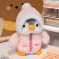 Lindo peluche de pingüino con sudadera con capucha rosa suave juguete de regalo - Pingüino Cosplay - Rosa