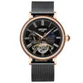 KINYUED automatik herrenuhr mechanisch mit schwarzem zifferblatt und rosegold gehaeuse. - Geschenkbox / Rosé-schwarzes Zifferblatt