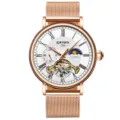 KINYUED automatische mechanische Herrenuhr, stilvolles Business Tourbillon Design. - Geschenkbox / Weißes Zifferblatt mit Roségold