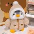 Lindo pingüino de peluche con chaqueta de forro polar suave, muñeco de peluche para niños. - Pingüino Cosplay - Marrón