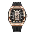 Luxus automatische mechanische Uhr für Herren, skelettiertes Tonneau-Zifferblatt. - Klassisch / Roségold & Schwarz