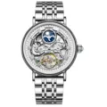 Herren Automatik mechanische Uhr Edelstahl skelettiert silber Luxus Armbanduhr Modell - Silbergehäuse Weißes Zifferblatt